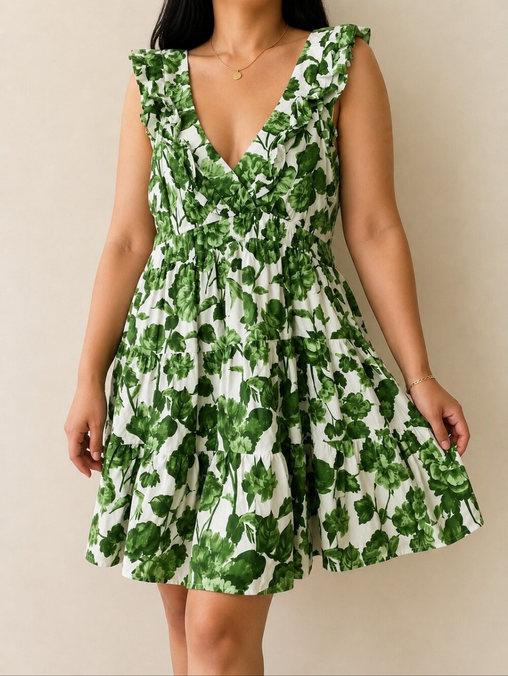 Abercrombie & Fitch Floral Ruffle Mini Sundress Women's XL Green Cottagecore - Picture 2 of 13
